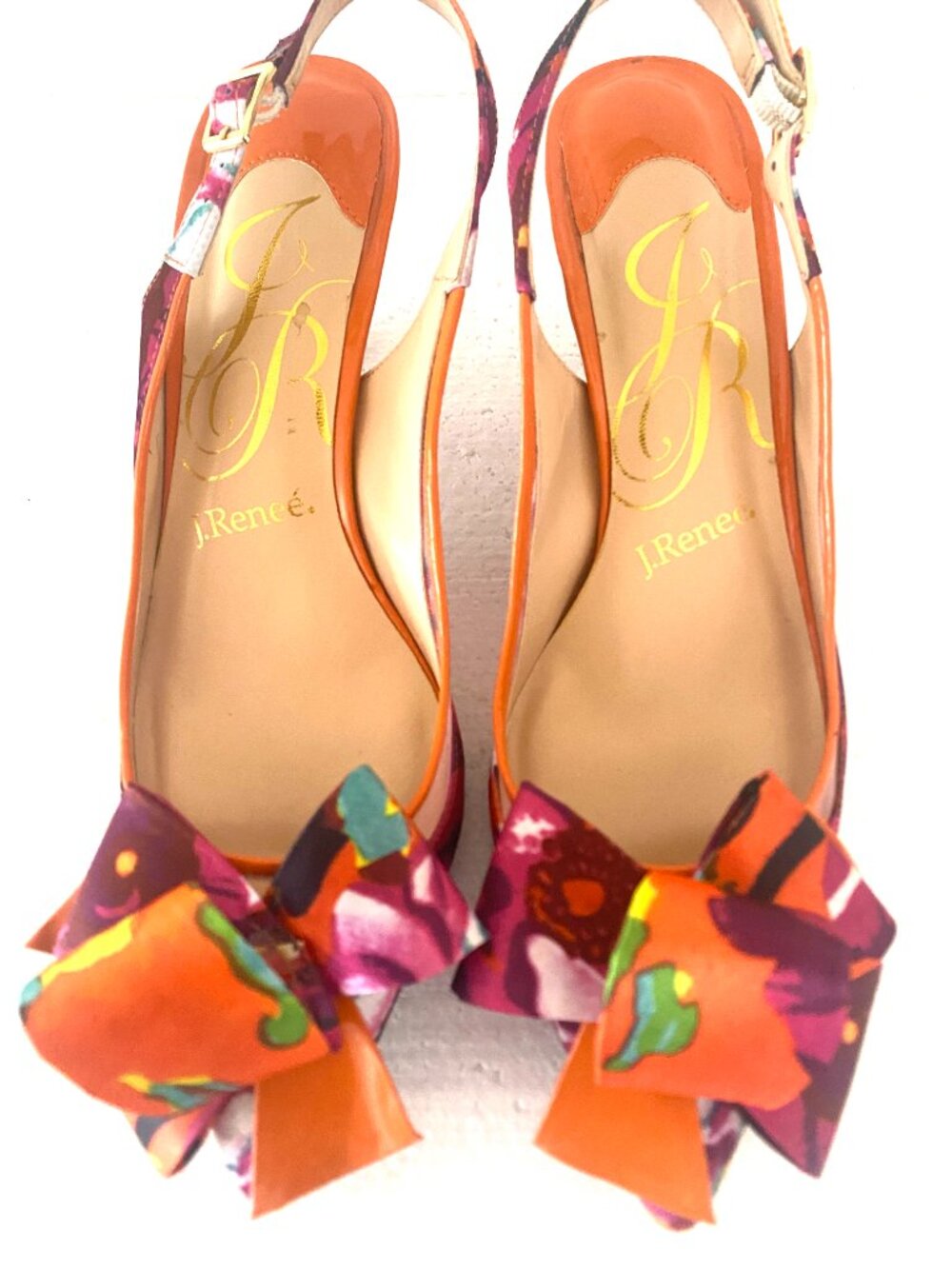 NEW FLORAL J RENEE KITTY HEEL SLING BACK PUMPS